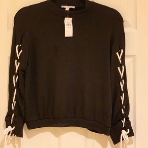 Black Pullover with Lace-up Detail